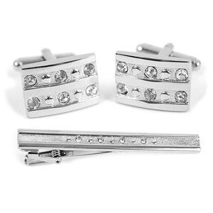 Silver Cuff Link & Tie Bar Set